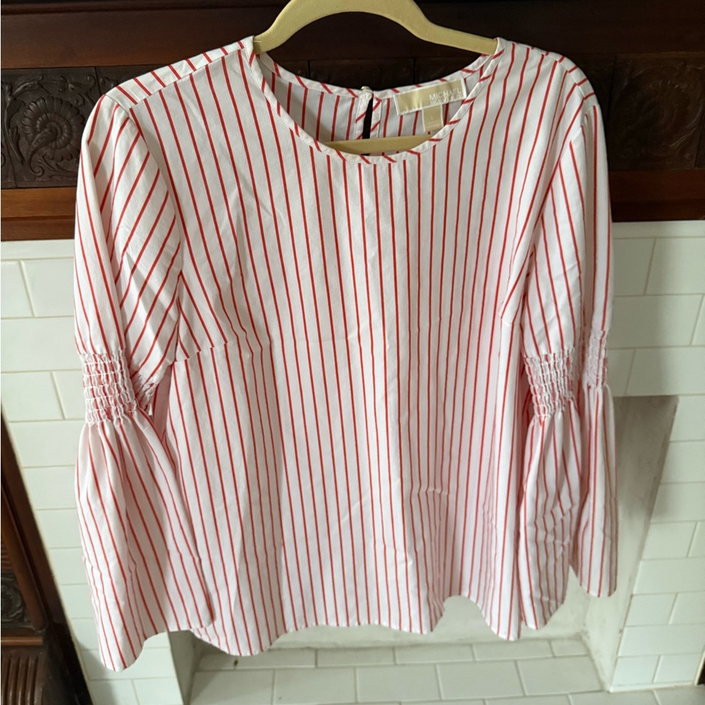 Michael Kors Orange and White Striped Blouse